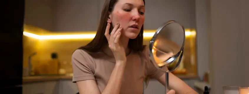 Vrouw spiegel rosacea